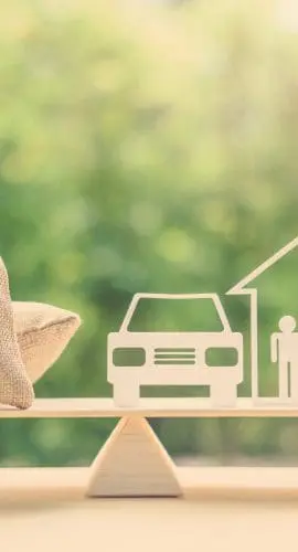 Family Financial Management, Mortgage And Payday Loan Or Cash Advance Concept : Loan Bags, Family In A House On Balance Scale, Depicts Short Term Borrowing, High Interest Rate Based On Credit Profile