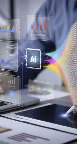 The image features a digital-themed design with a glowing padlock at the center, symbolizing data security and cybersecurity. Surrounding the padlock are abstract circuit lines and AI-generated elements, representing the integration of GenAI and enterprise AI. The background has a dark blue and black color scheme, emphasizing the technological and security-focused theme. The image highlights the growing concerns about privacy risks with AI, particularly in enterprise environments where AI-driven innovations intersect with data protection challenges.