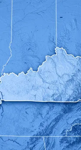 A blue-tinted map highlighting the state of Kentucky.