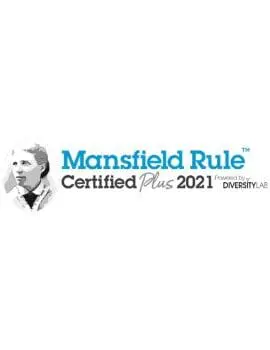 Logo for "Mansfield Rule Certified Plus 2021 Powered by DiversityLab" featuring a small black and white portrait.