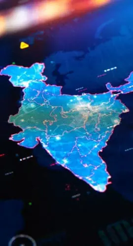 Map of India on digital pixelated display