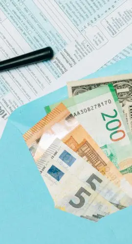 Money inside blue envelope