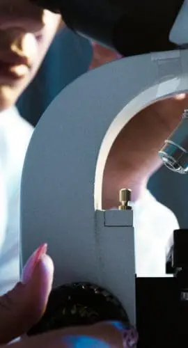 Person looking through the microscope