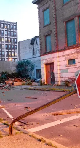Tornado damage in downtown, Bridgeport, Connecticut