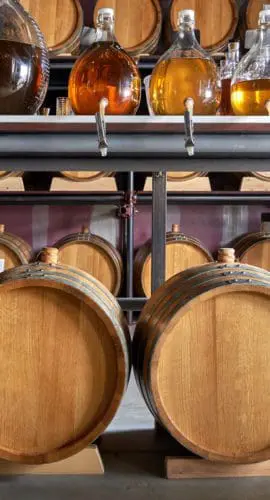 Whiskey barrels in cellar